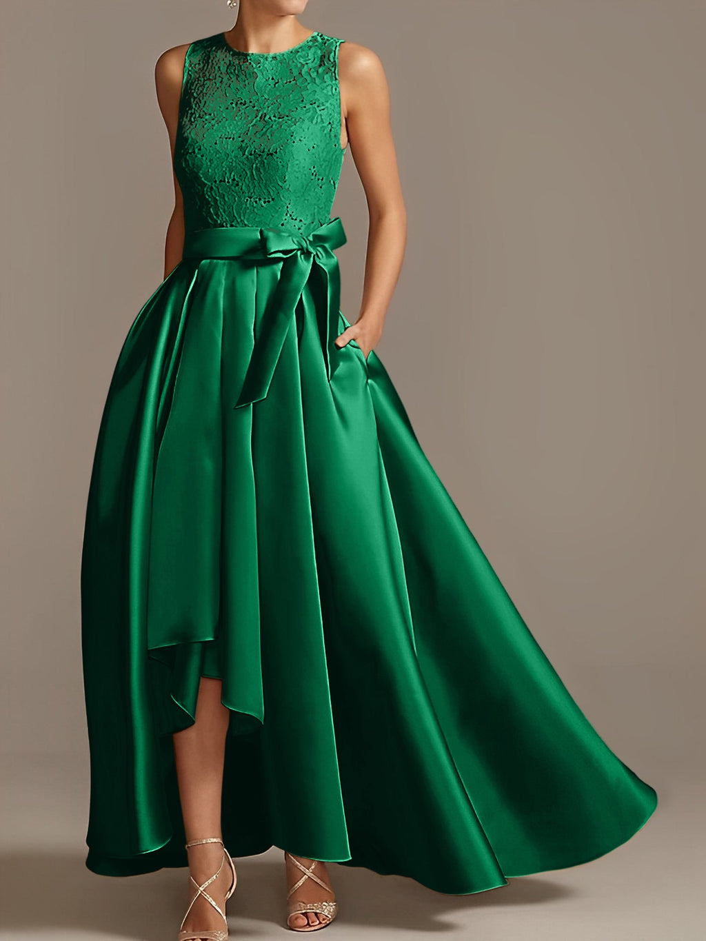 Asymmetrical A Line Sleeveless Mother Of The Bride Dress Jewel Neck Pleats