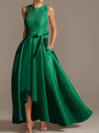 Asymmetrical A Line Sleeveless Mother Of The Bride Dress Jewel Neck Pleats