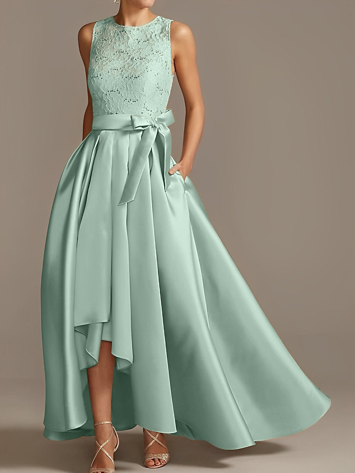 Asymmetrical A Line Sleeveless Mother Of The Bride Dress Jewel Neck Pleats
