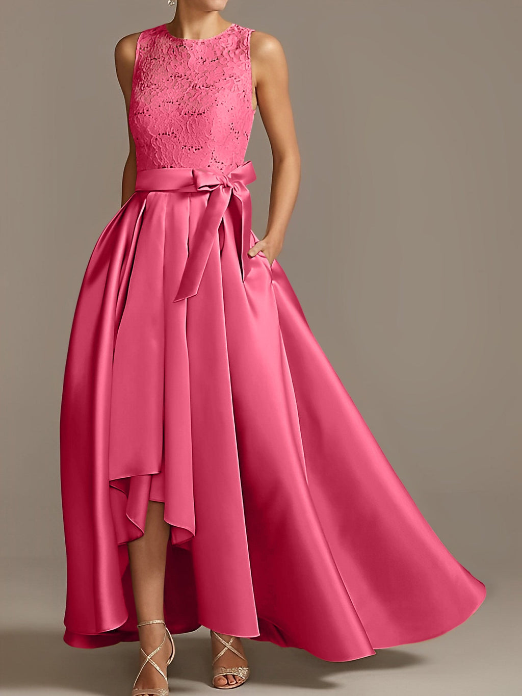 Asymmetrical A Line Sleeveless Mother Of The Bride Dress Jewel Neck Pleats