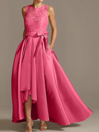 Asymmetrical A Line Sleeveless Mother Of The Bride Dress Jewel Neck Pleats