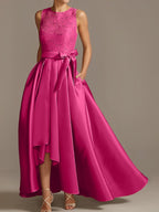 Asymmetrical A Line Sleeveless Mother Of The Bride Dress Jewel Neck Pleats