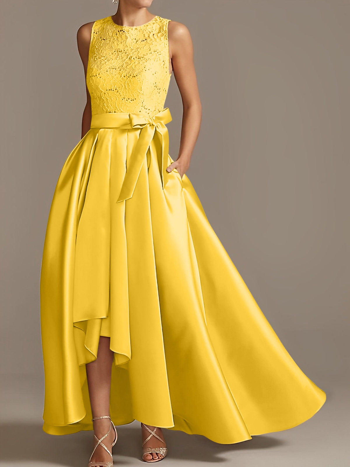 Asymmetrical A Line Sleeveless Mother Of The Bride Dress Jewel Neck Pleats