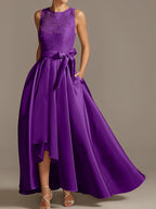 Asymmetrical A Line Sleeveless Mother Of The Bride Dress Jewel Neck Pleats