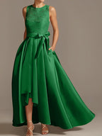 Asymmetrical A Line Sleeveless Mother Of The Bride Dress Jewel Neck Pleats