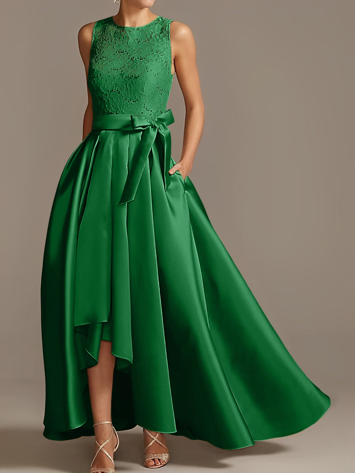 Asymmetrical A Line Sleeveless Mother Of The Bride Dress Jewel Neck Pleats
