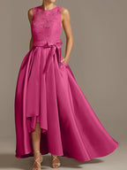 Asymmetrical A Line Sleeveless Mother Of The Bride Dress Jewel Neck Pleats