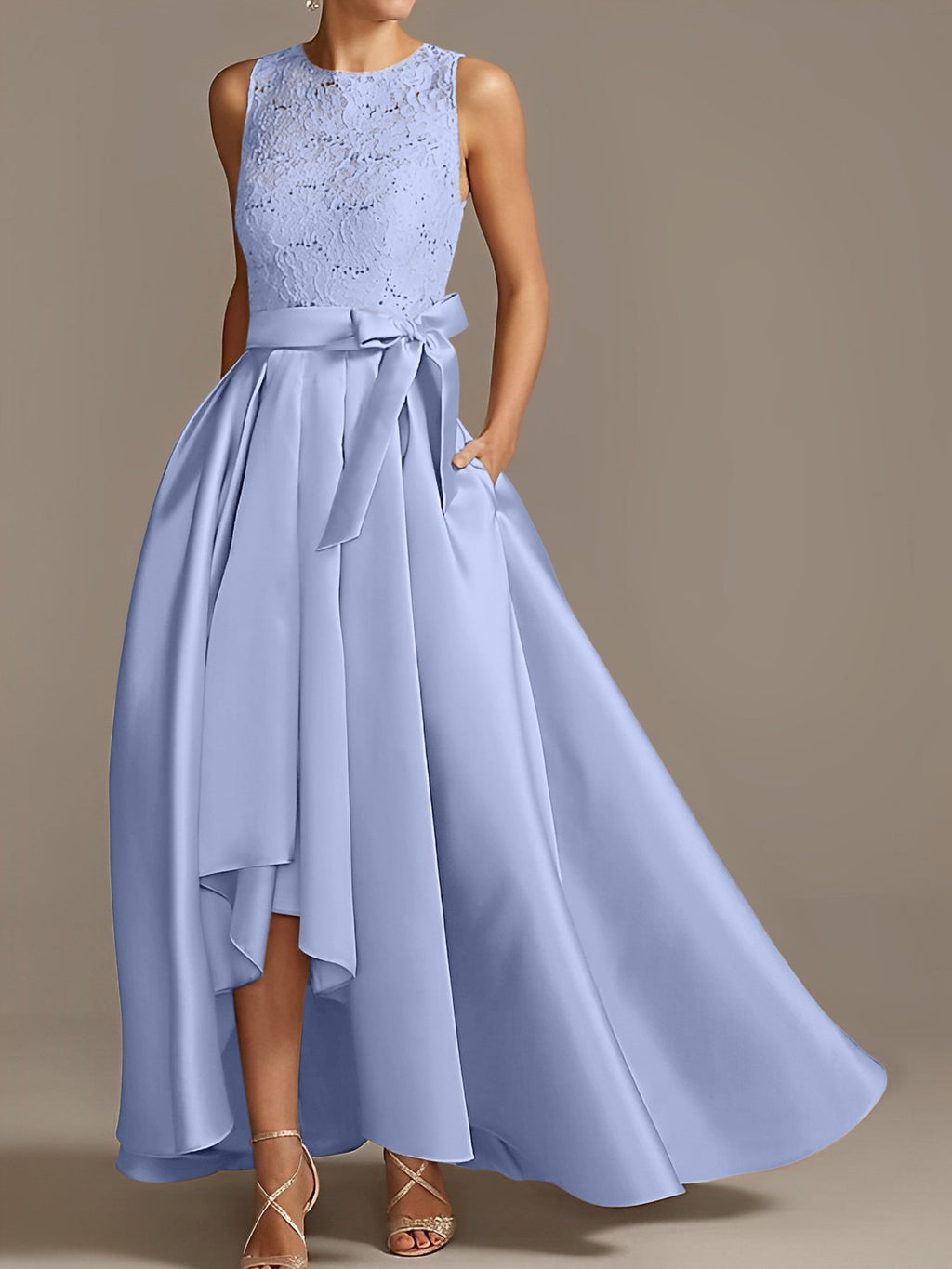 Asymmetrical A Line Sleeveless Mother Of The Bride Dress Jewel Neck Pleats