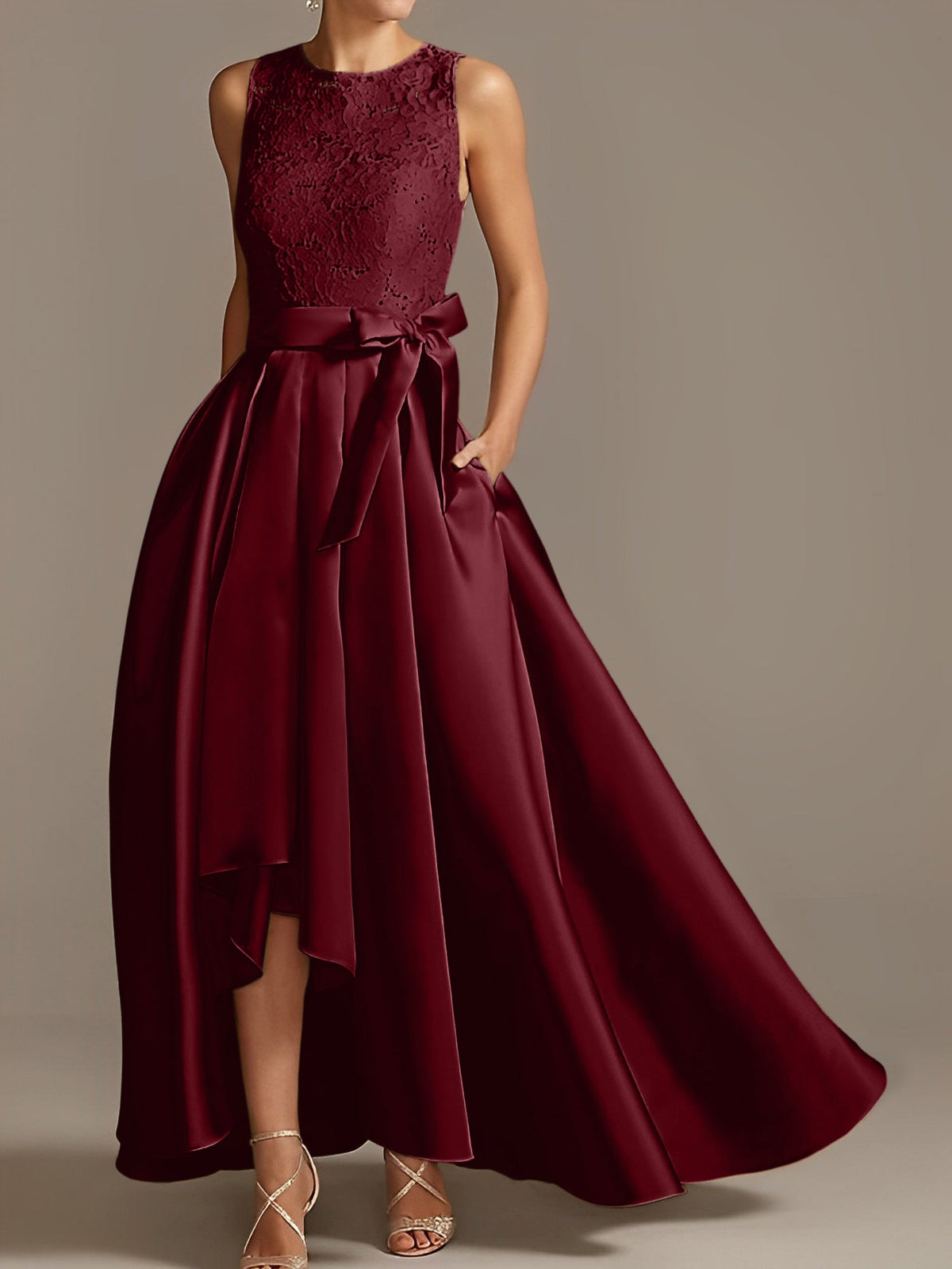 Asymmetrical A Line Sleeveless Mother Of The Bride Dress Jewel Neck Pleats