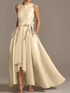 Asymmetrical A Line Sleeveless Mother Of The Bride Dress Jewel Neck Pleats