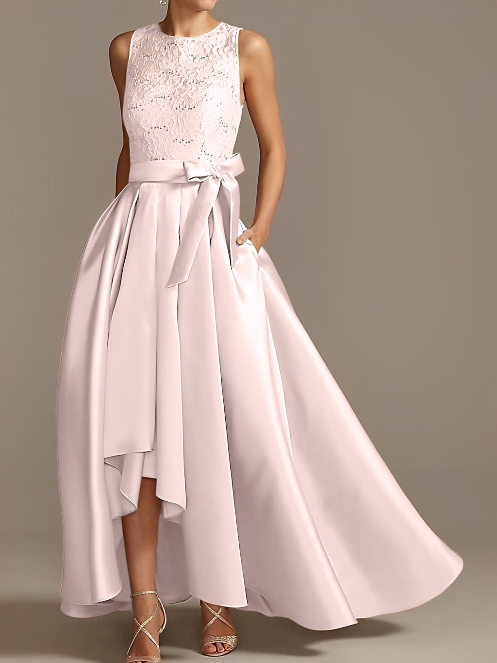 Asymmetrical A Line Sleeveless Mother Of The Bride Dress Jewel Neck Pleats