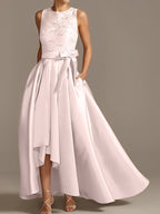 Asymmetrical A Line Sleeveless Mother Of The Bride Dress Jewel Neck Pleats