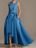 Asymmetrical A Line Sleeveless Mother Of The Bride Dress Jewel Neck Pleats