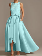 Asymmetrical A Line Sleeveless Mother Of The Bride Dress Jewel Neck Pleats