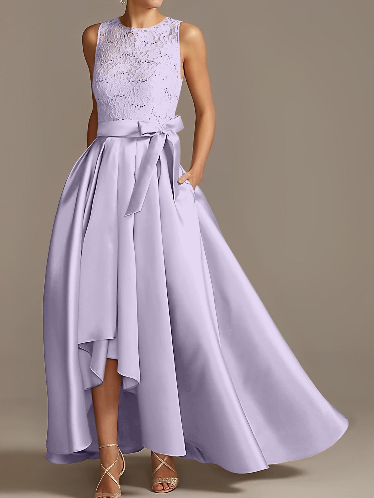 Asymmetrical A Line Sleeveless Mother Of The Bride Dress Jewel Neck Pleats