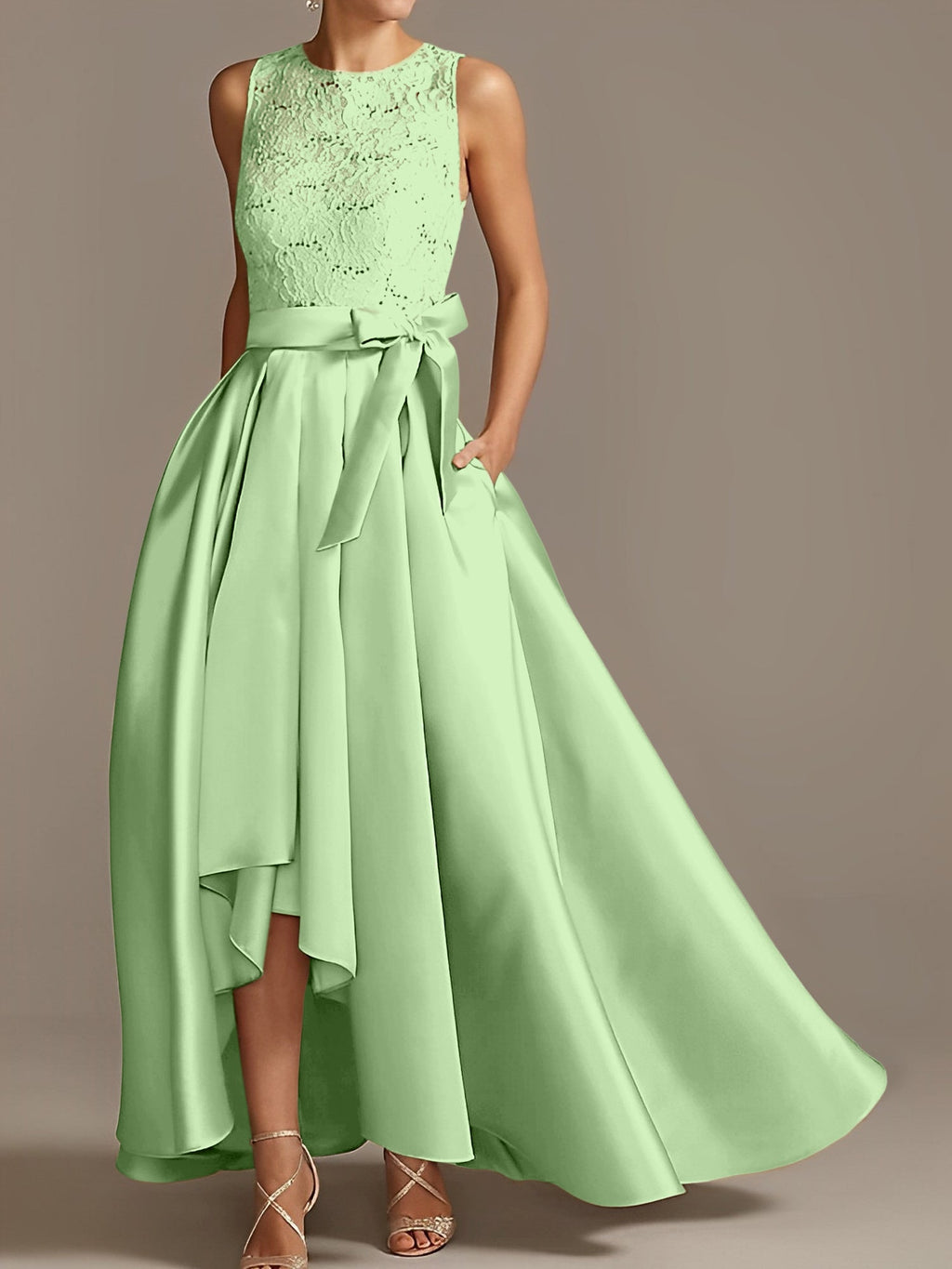 Asymmetrical A Line Sleeveless Mother Of The Bride Dress Jewel Neck Pleats