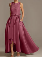Asymmetrical A Line Sleeveless Mother Of The Bride Dress Jewel Neck Pleats