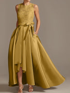Asymmetrical A Line Sleeveless Mother Of The Bride Dress Jewel Neck Pleats