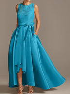 Asymmetrical A Line Sleeveless Mother Of The Bride Dress Jewel Neck Pleats