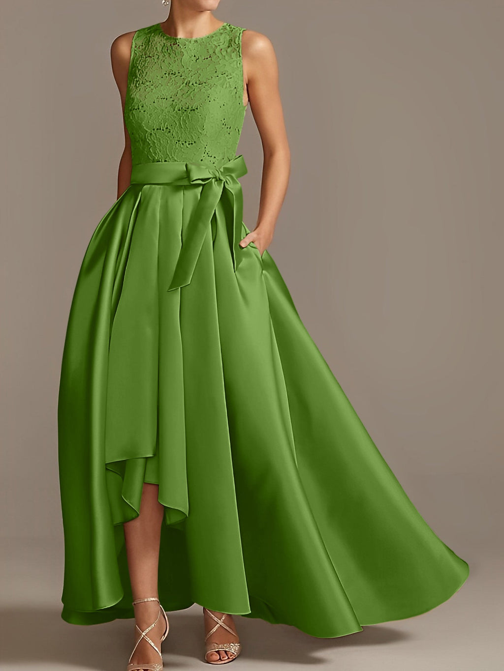 Asymmetrical A Line Sleeveless Mother Of The Bride Dress Jewel Neck Pleats