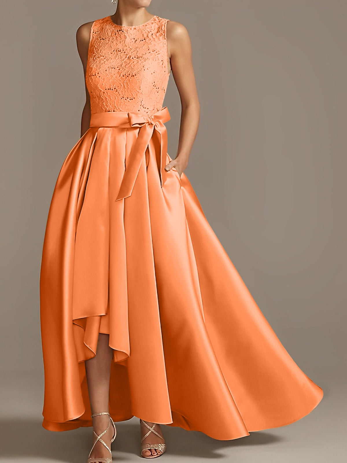 Asymmetrical A Line Sleeveless Mother Of The Bride Dress Jewel Neck Pleats