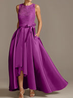 Asymmetrical A Line Sleeveless Mother Of The Bride Dress Jewel Neck Pleats