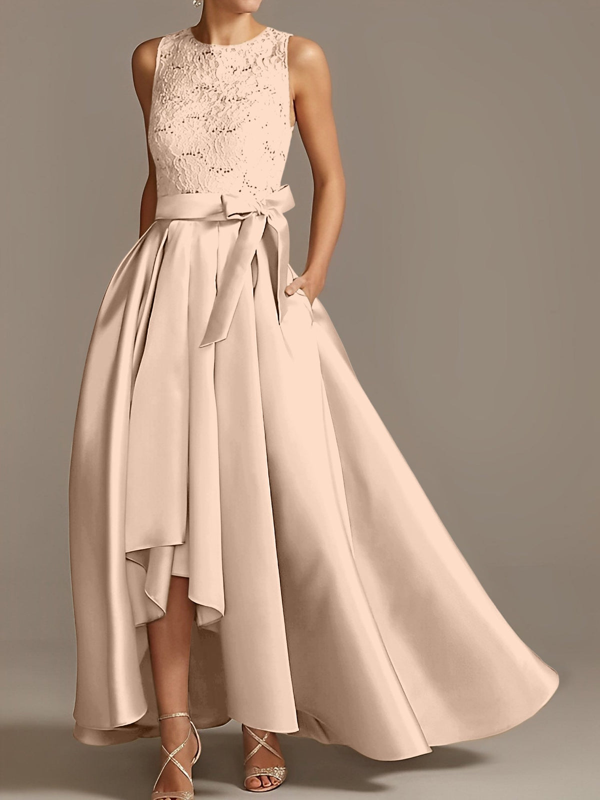 Asymmetrical A Line Sleeveless Mother Of The Bride Dress Jewel Neck Pleats