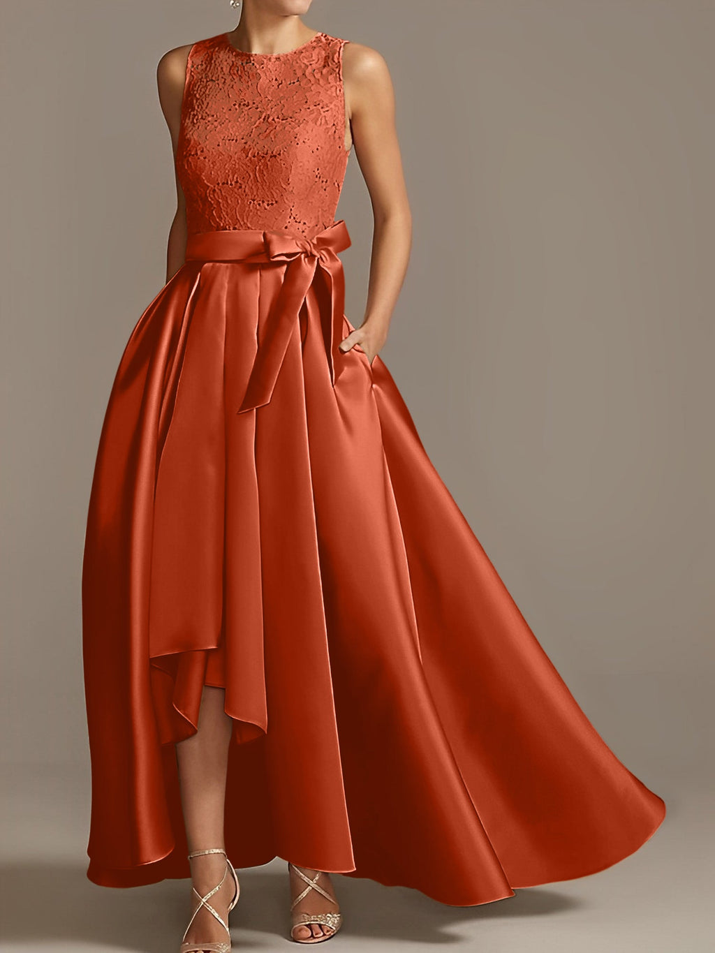Asymmetrical A Line Sleeveless Mother Of The Bride Dress Jewel Neck Pleats