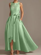Asymmetrical A Line Sleeveless Mother Of The Bride Dress Jewel Neck Pleats