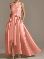 Asymmetrical A Line Sleeveless Mother Of The Bride Dress Jewel Neck Pleats