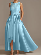 Asymmetrical A Line Sleeveless Mother Of The Bride Dress Jewel Neck Pleats