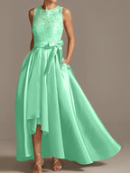 Asymmetrical A Line Sleeveless Mother Of The Bride Dress Jewel Neck Pleats