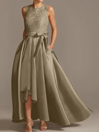 Asymmetrical A Line Sleeveless Mother Of The Bride Dress Jewel Neck Pleats