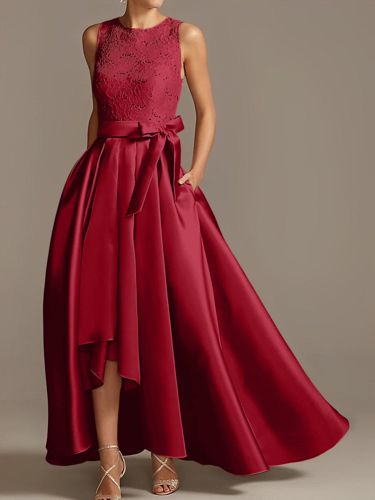 Asymmetrical A Line Sleeveless Mother Of The Bride Dress Jewel Neck Pleats