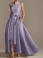 Asymmetrical A Line Sleeveless Mother Of The Bride Dress Jewel Neck Pleats