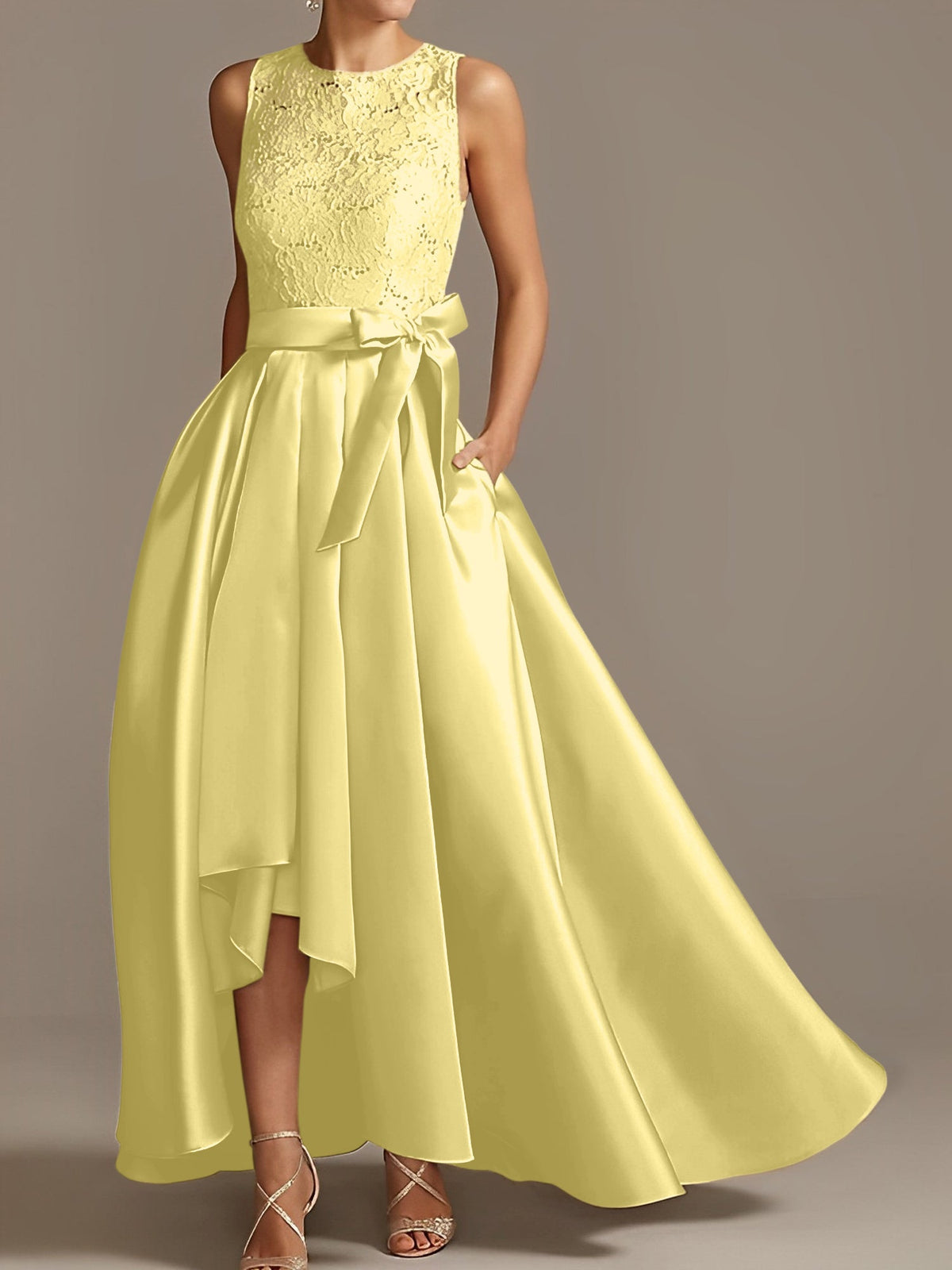 Asymmetrical A Line Sleeveless Mother Of The Bride Dress Jewel Neck Pleats