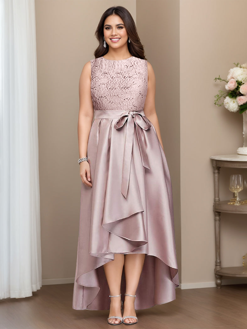Asymmetrical A Line Sleeveless Mother Of The Bride Dress Jewel Neck Pleats