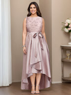 Asymmetrical A Line Sleeveless Mother Of The Bride Dress Jewel Neck Pleats