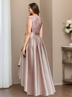 Plus Size Asymmetrical A Line Mother Of The Bride Dress With Jewel Neck Pleats