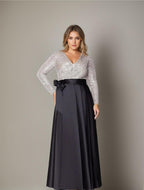 V-Neck A-Line Floor-Length Plus Size Mother Of Bride Dress With Pocket Sequins