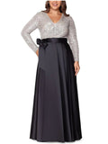 V-Neck A-Line Floor-Length Plus Size Mother Of Bride Dress With Pocket Sequins