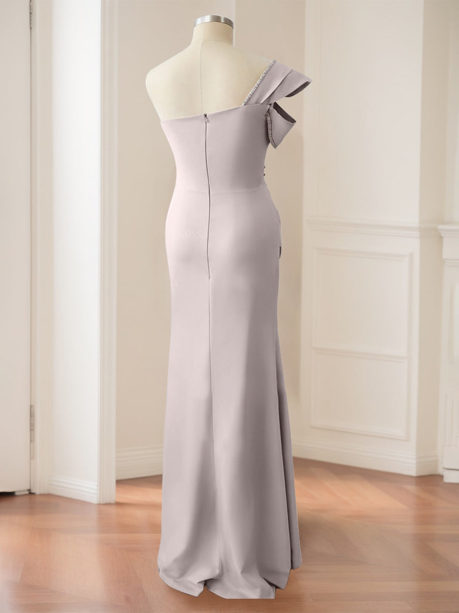 One Shoulder Floor Length Mermaid Gown For Mother Of The Bride With Side Split