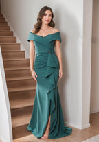 Sleeveless Floor Length Mother Of The Bride Dress With Ruffles And Side Slit