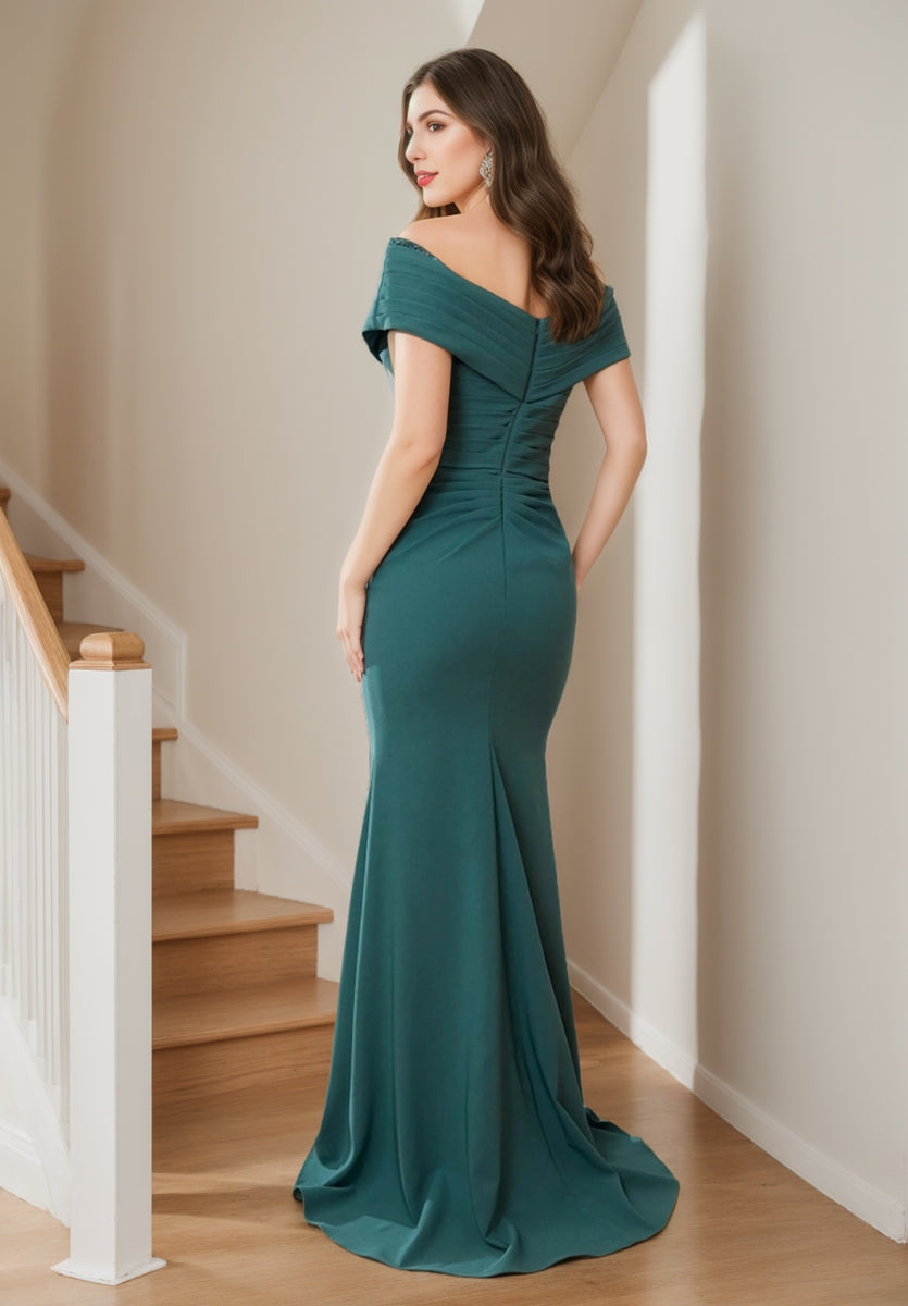 Sleeveless Floor Length Mother Of The Bride Dress With Ruffles And Side Slit