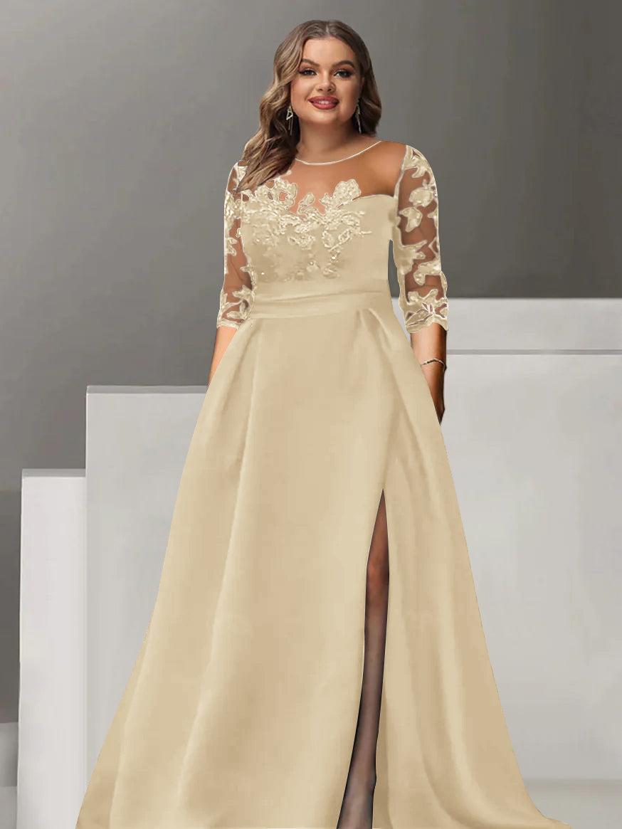 Sweetheart Lace A Line Mother Of The Bride Dress With Quarter Sleeves Side Split