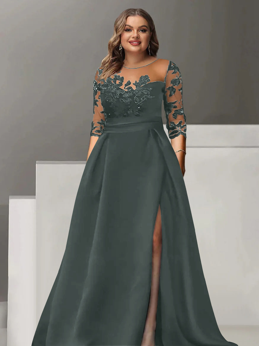 Sweetheart Lace A Line Mother Of The Bride Dress With Quarter Sleeves Side Split