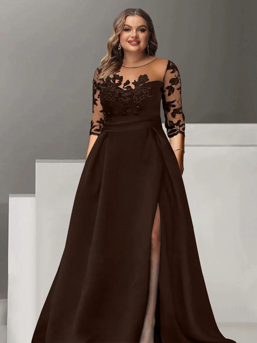 Sweetheart Lace A Line Mother Of The Bride Dress With Quarter Sleeves Side Split