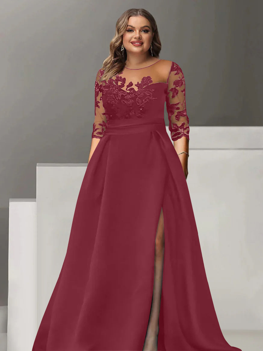 Sweetheart Lace A Line Mother Of The Bride Dress With Quarter Sleeves Side Split