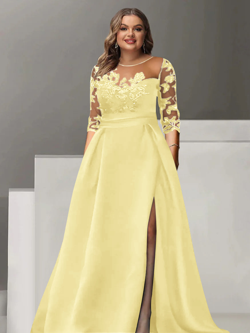 Sweetheart Lace A Line Mother Of The Bride Dress With Quarter Sleeves Side Split