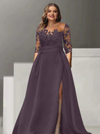 Sweetheart Lace A Line Mother Of The Bride Dress With Quarter Sleeves Side Split